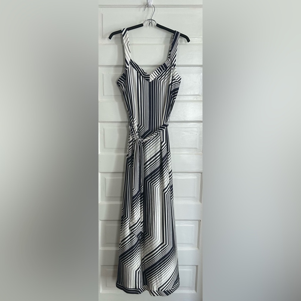 Trina Turk Navy and White Striped Maxi Dress